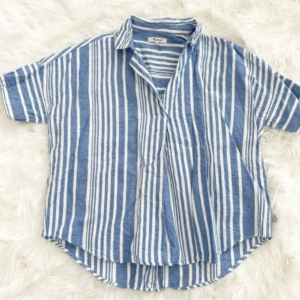 Madewell Blue and White Striped Button-Down Shirt